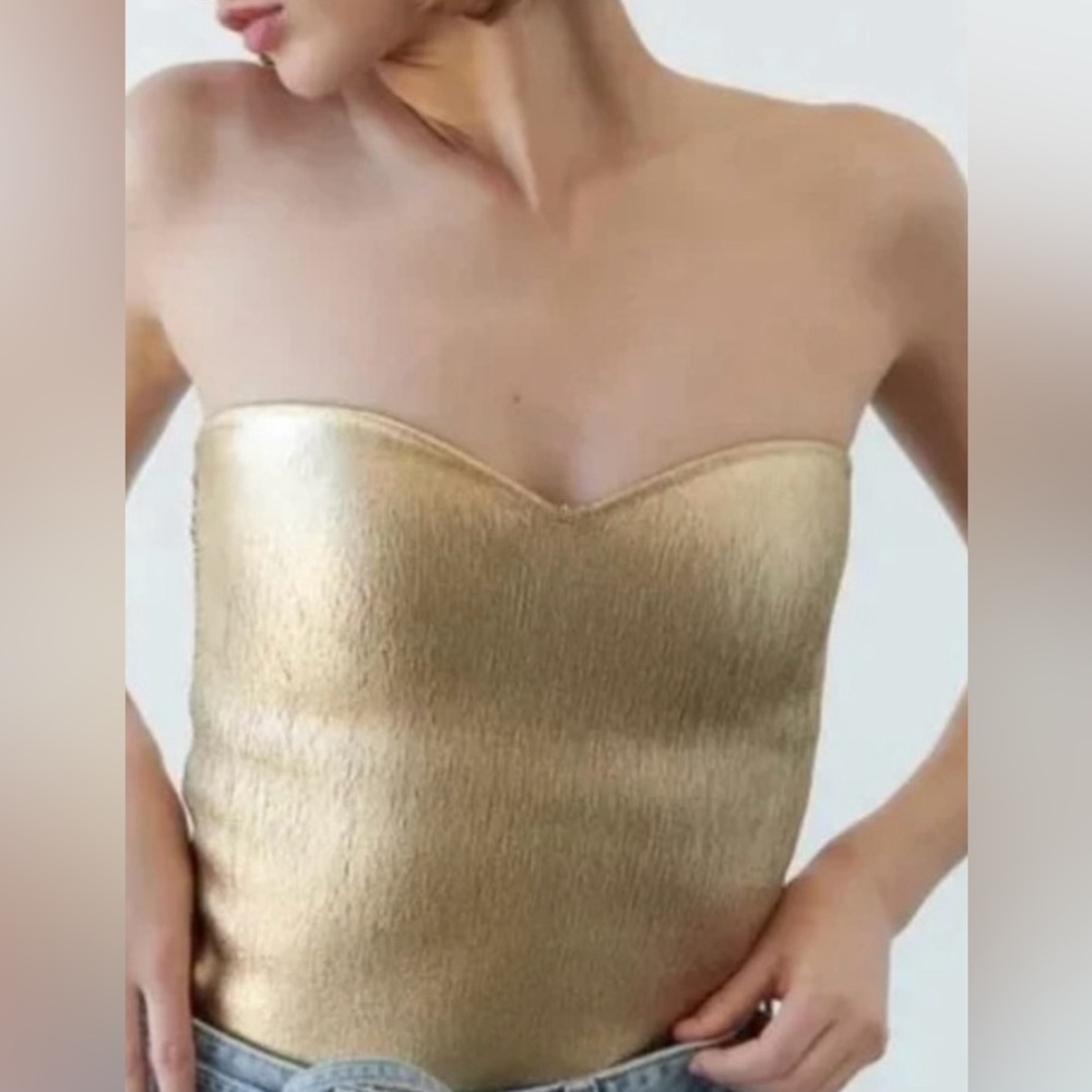 NWT Zara Gold knit bustier top